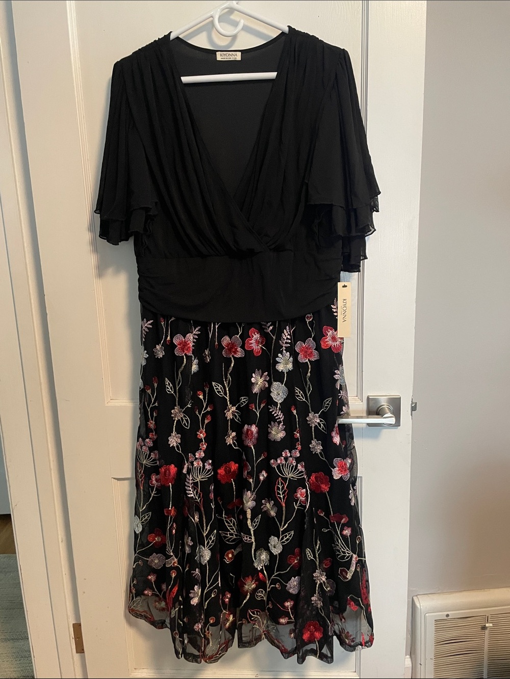 NWT Kiyonna Black Midi Dress with Floral Embroidery